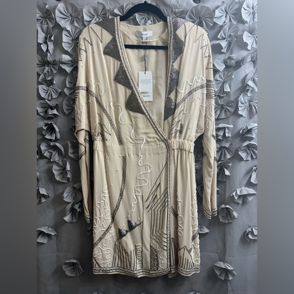 NEW Reiss Saskia Beaded Mini Faux Wrap
Dress Ivory Size 8 9893 - Picture 7 of 11